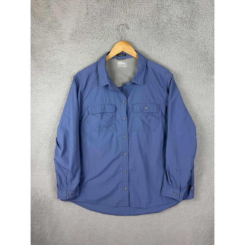 Eddie Bauer Shirt Womens XXL Blue Nylon Mesh Lined Long Sleeve Hiking Outdoor